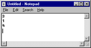 screenshot of integers typed in Notepad